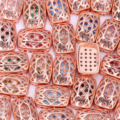 Cushion Rectangle Shape Rose Gold Plated High-Quality Sew-on Alloy Charms Inlaid Cubic Zirconia WholesaleRhinestone