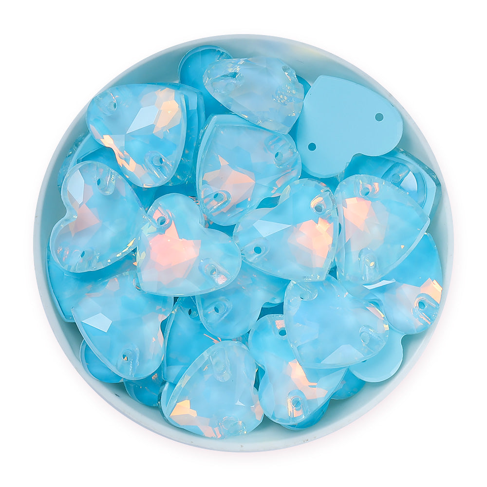 Aquamarine AM Heart Shape High Quality Glass Sew-on Rhinestones WholesaleRhinestone