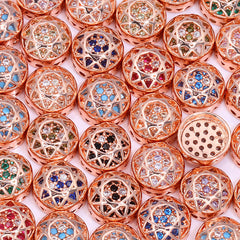 Round Shape Rose Gold Plated High-Quality Sew-on Alloy Charms Inlaid Cubic Zirconia