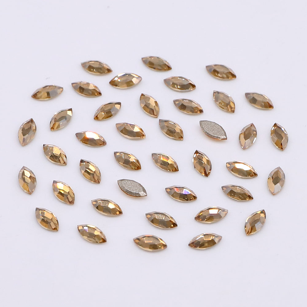 Navette Shape Multi Colors Small Size Glass Beveled Flat Back Fancy Rhinestones For Nail Art