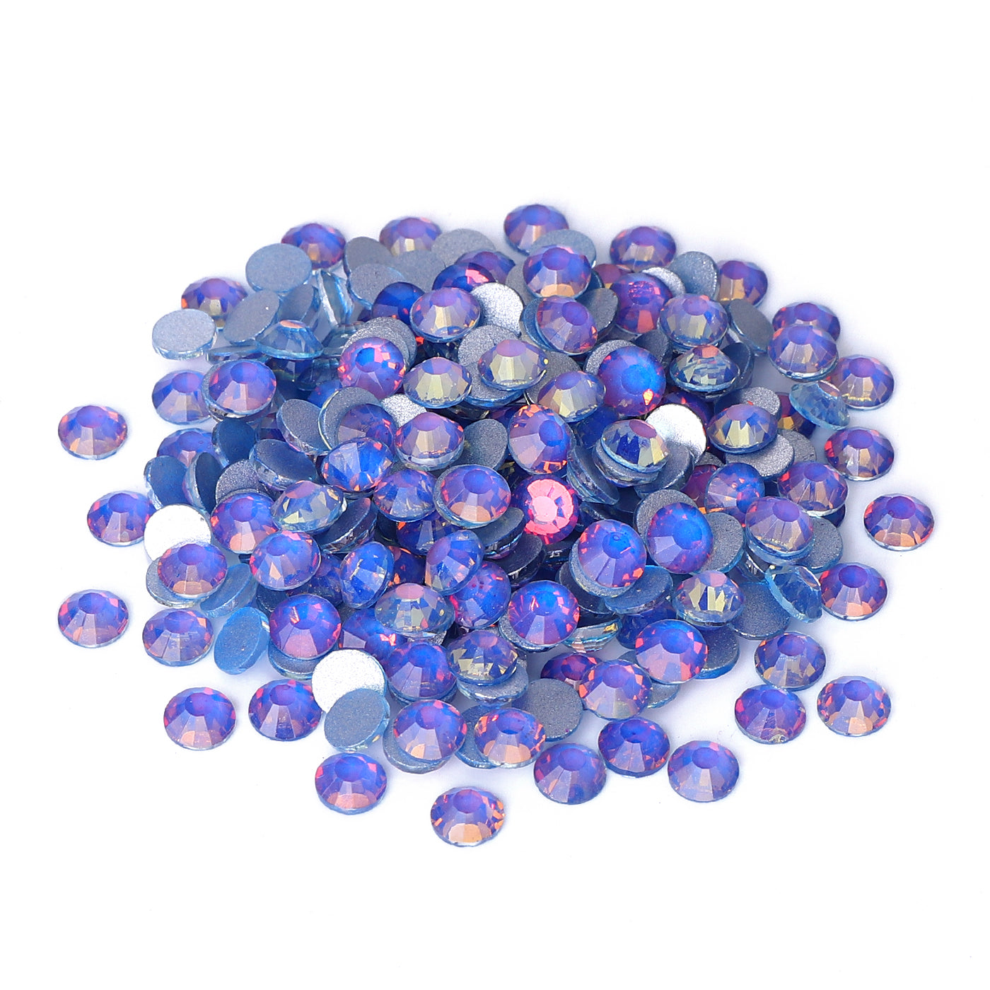 Flashing Sapphire Glass FlatBack Rhinestones Silver Back