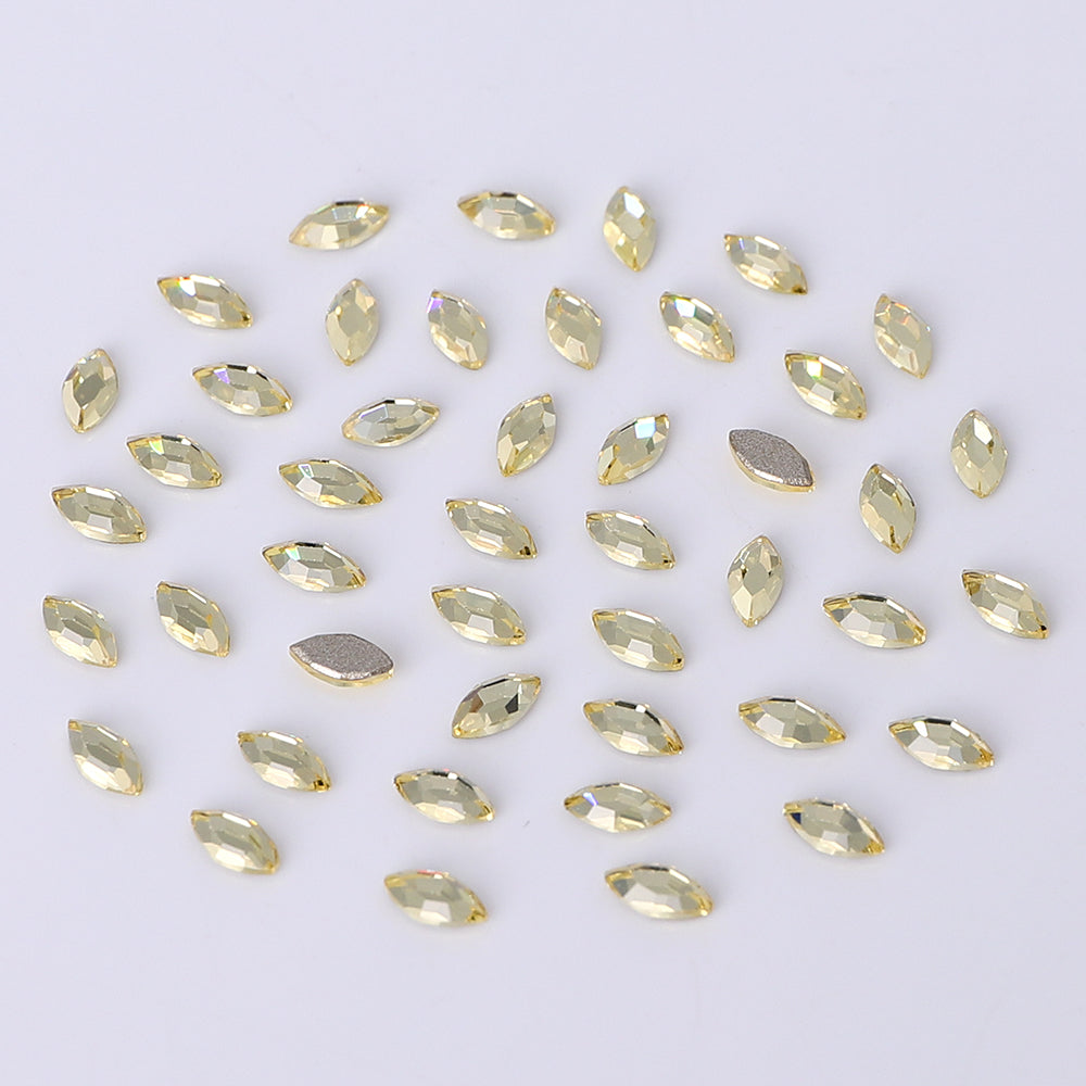 Navette Shape Multi Colors Small Size Glass Beveled Flat Back Fancy Rhinestones For Nail Art