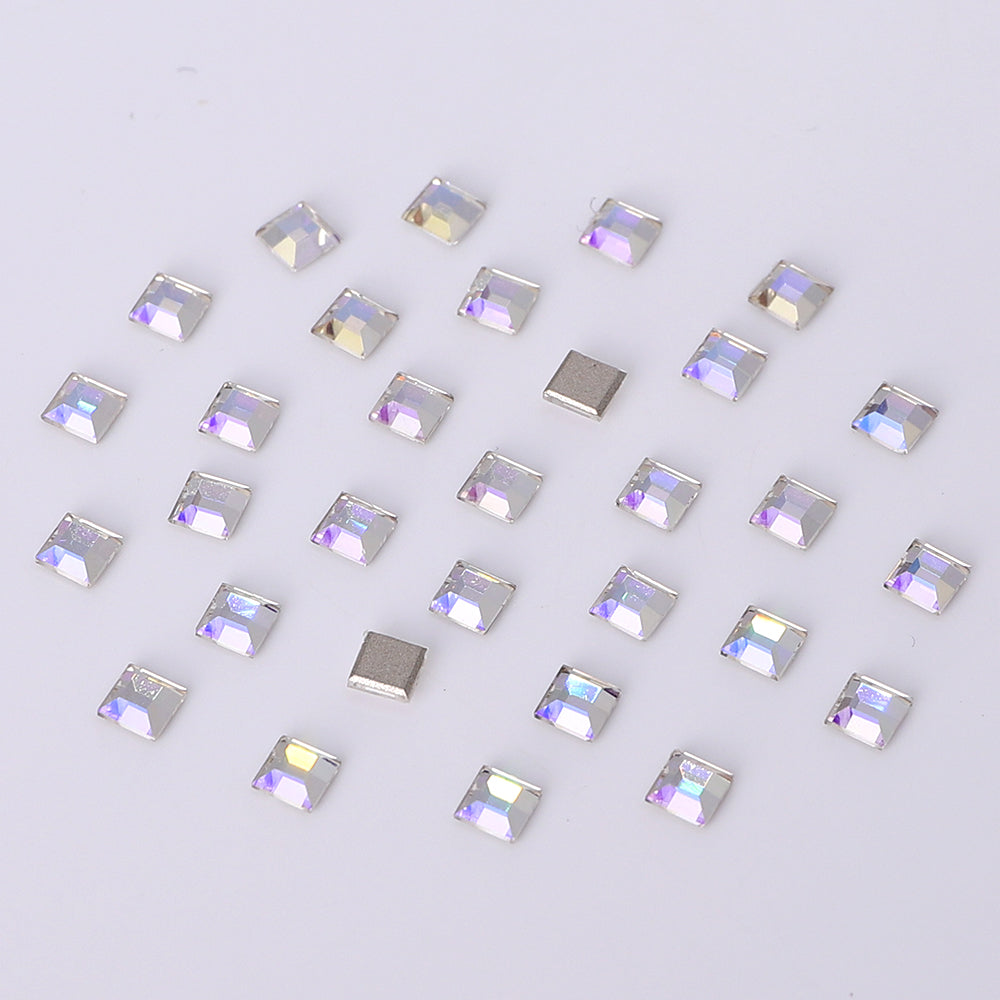 Square Shape Multi Colors Small Size Glass Beveled Flat Back Fancy Rhinestones For Nail Art