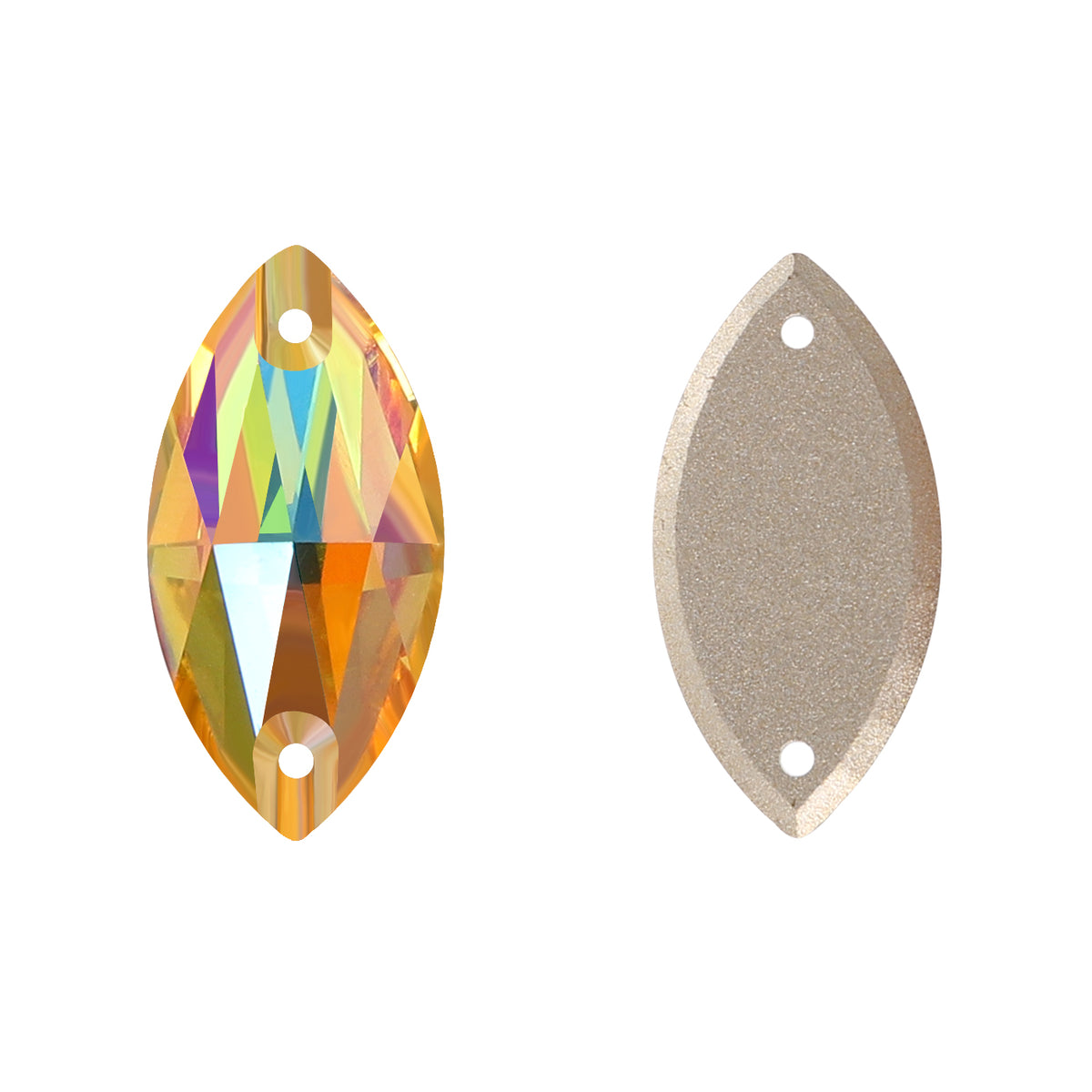 Light Topaz Shimmer Navette Shape High Quality Glass Sew-on Rhinestones