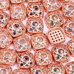 Cushion Square Shape Rose Gold Plated High-Quality Sew-on Alloy Charms Inlaid Cubic Zirconia