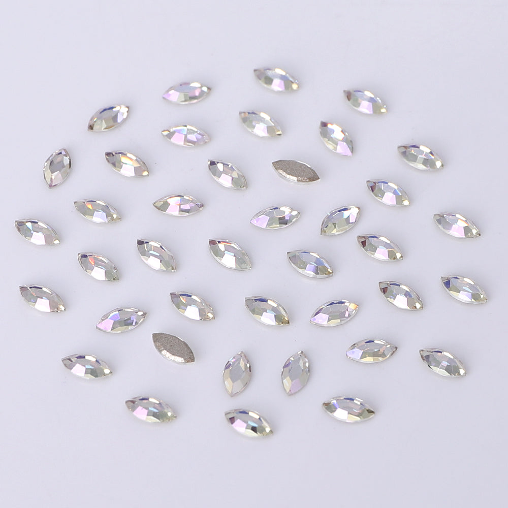 Navette Shape Multi Colors Small Size Glass Beveled Flat Back Fancy Rhinestones For Nail Art