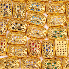 Cushion Rectangle Shape Golden Plated High-Quality Sew-on Alloy Charms Inlaid Cubic Zirconia