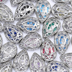 Drop Shape Imitation Rhodium Plated High-Quality Sew-on Alloy Charms Inlaid Cubic Zirconia