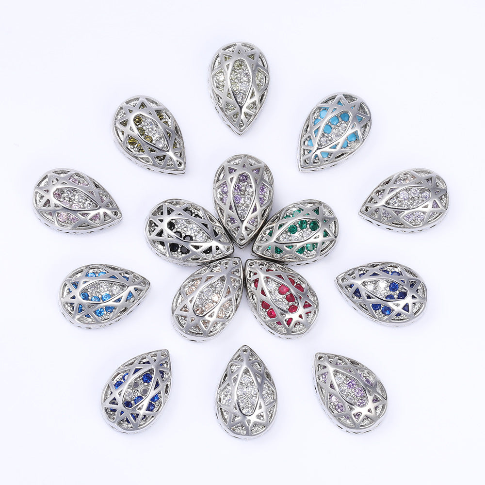 Drop Shape Imitation Rhodium Plated High-Quality Sew-on Alloy Charms Inlaid Cubic Zirconia