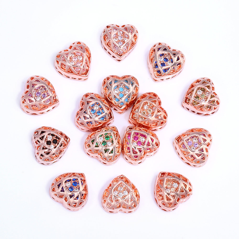 Hartvorm Rose Gold vergulde hoogwaardige Sewing-On Ally Charms ingelegde kubieke zirkonia