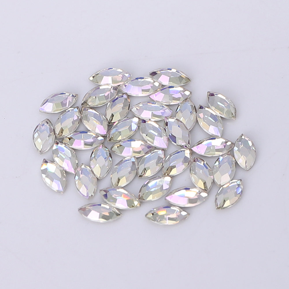 Navette Shape Multi Colors Small Size Glass Beveled Flat Back Fancy Rhinestones For Nail Art