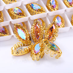 Paradise Shine Navette Shape High-Quality Glass Sew-on Nest Hollow Claw Rhinestones