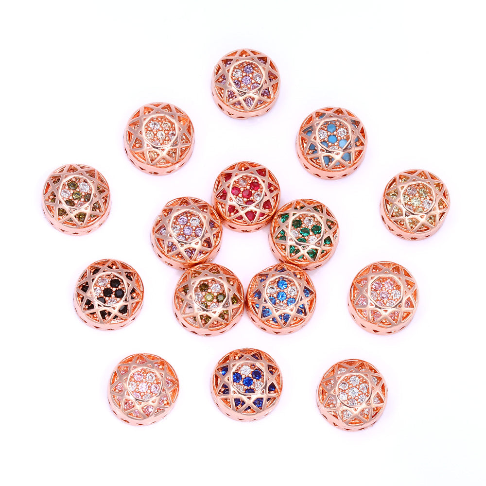 Round Shape Rose Gold Plated High-Quality Sew-on Alloy Charms Inlaid Cubic Zirconia