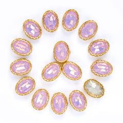 Rose Water Opal Oval Shape High-Quality Glass Sew-on Nest Hollow Claw Rhinestones