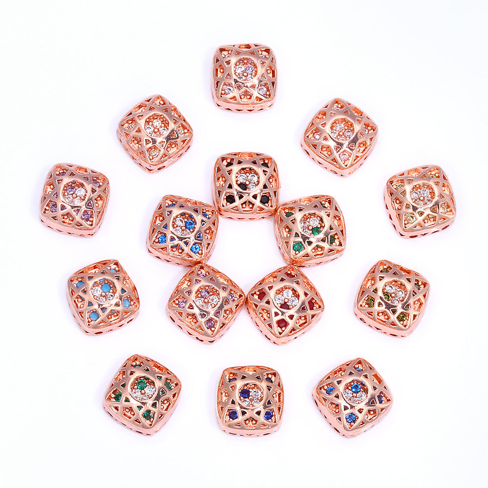 Cushion Square Shape Rose Gold Plated High-Quality Sew-on Alloy Charms Inlaid Cubic Zirconia