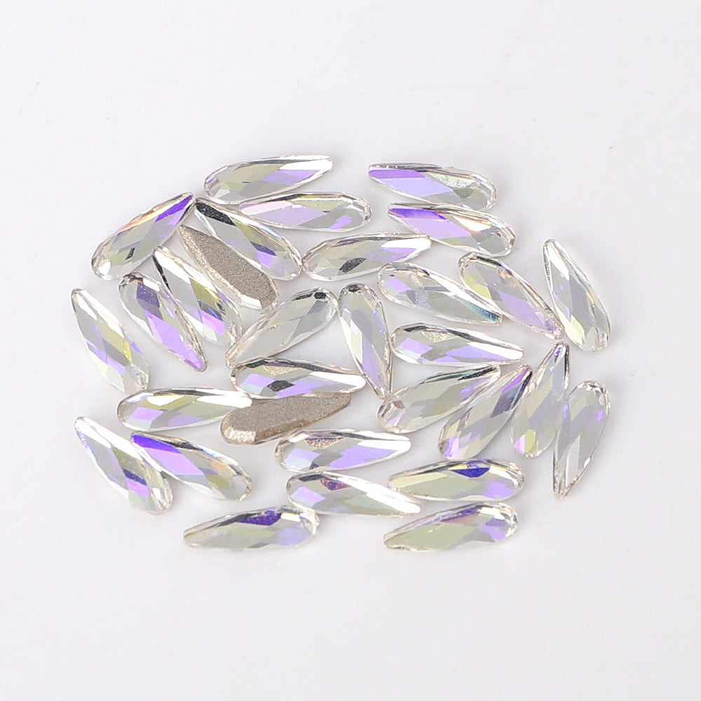 Raindrop Shape Multi Colors Small Size Glass Beveled Flat Back Fancy Rhinestones For Nail Art