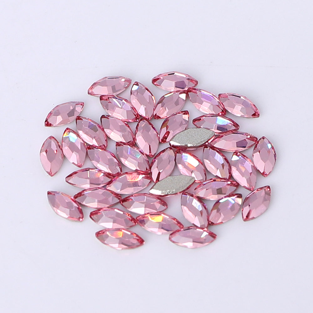 Navette Shape Multi Colors Small Size Glass Beveled Flat Back Fancy Rhinestones For Nail Art