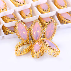 Rose Water Opal Navette Shape High-Quality Glass Sew-on Nest Hollow Claw Rhinestones WholesaleRhinestone