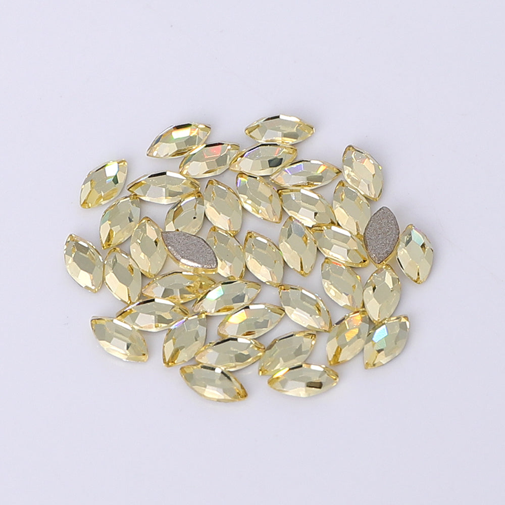 Navette Shape Multi Colors Small Size Glass Beveled Flat Back Fancy Rhinestones For Nail Art