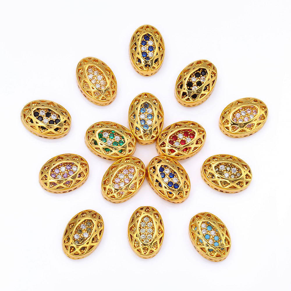 Oval Shape Golden Plated High-Quality Sew-on Alloy Charms Inlaid Cubic Zirconia