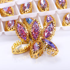 Vitrail Light Navette Shape High-Quality Glass Sew-on Nest Hollow Claw Rhinestones