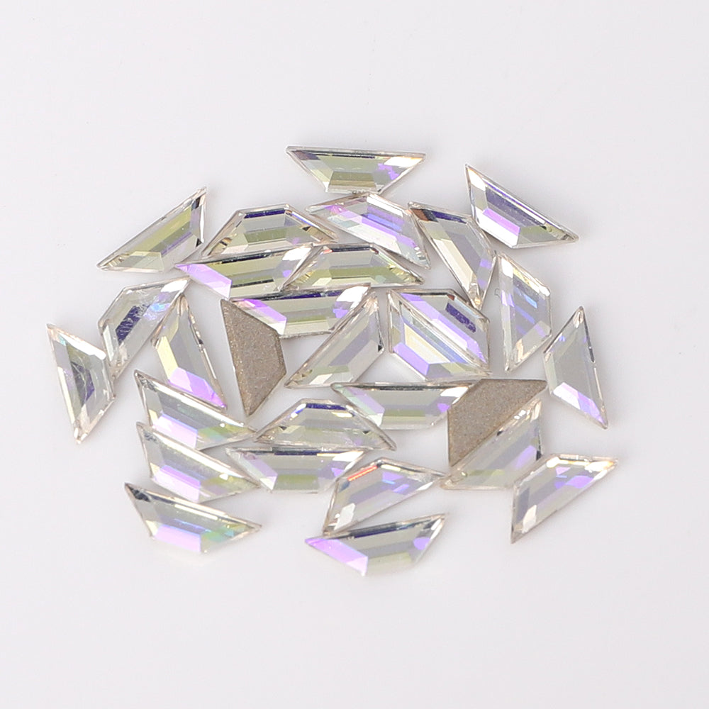 Trapeze Shape Multi Colors Small Size Glass Beveled Flat Back Fancy Rhinestones For Nail Art