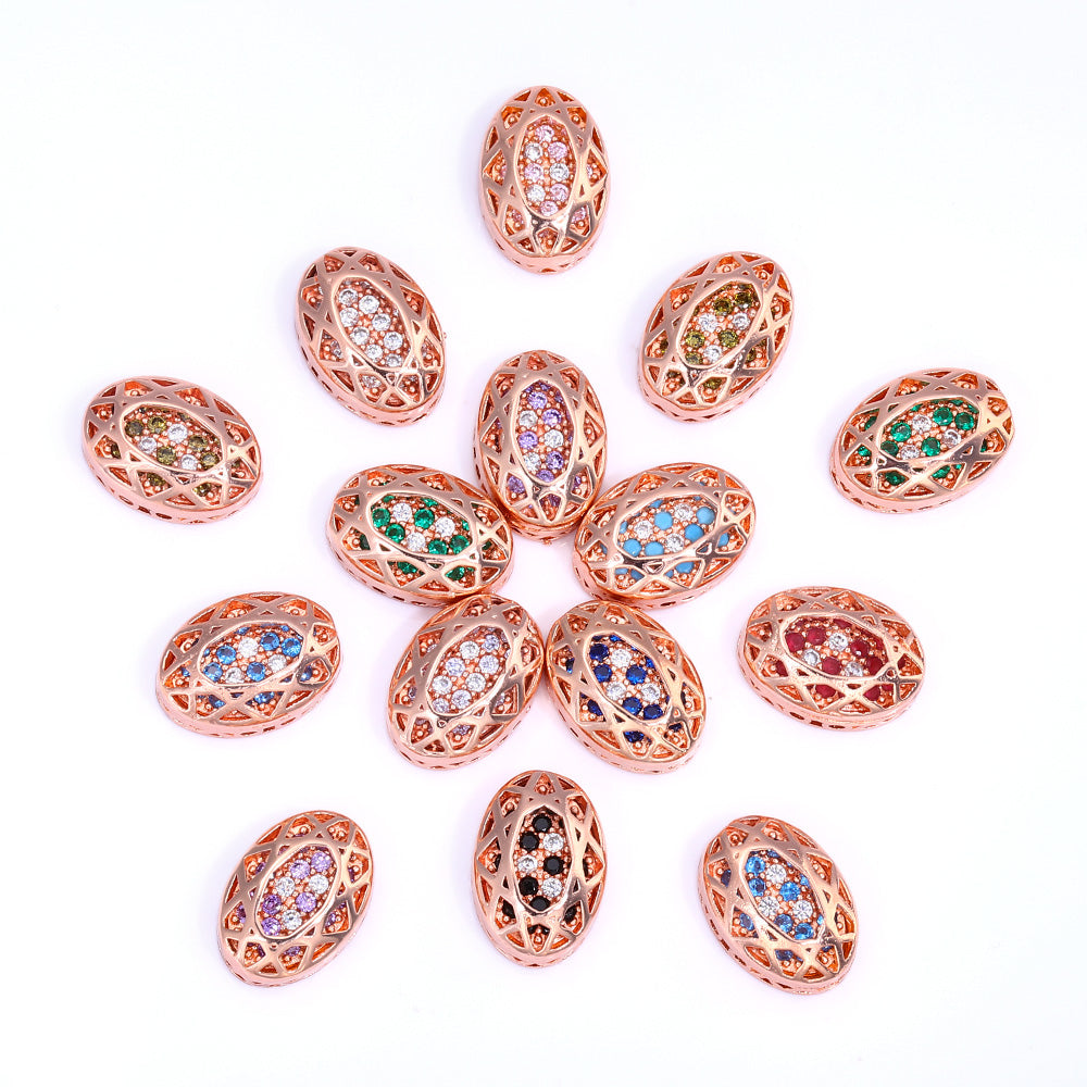 Oval Shape Rose Gold Plated High-Quality Sew-on Alloy Charms Inlaid Cubic Zirconia