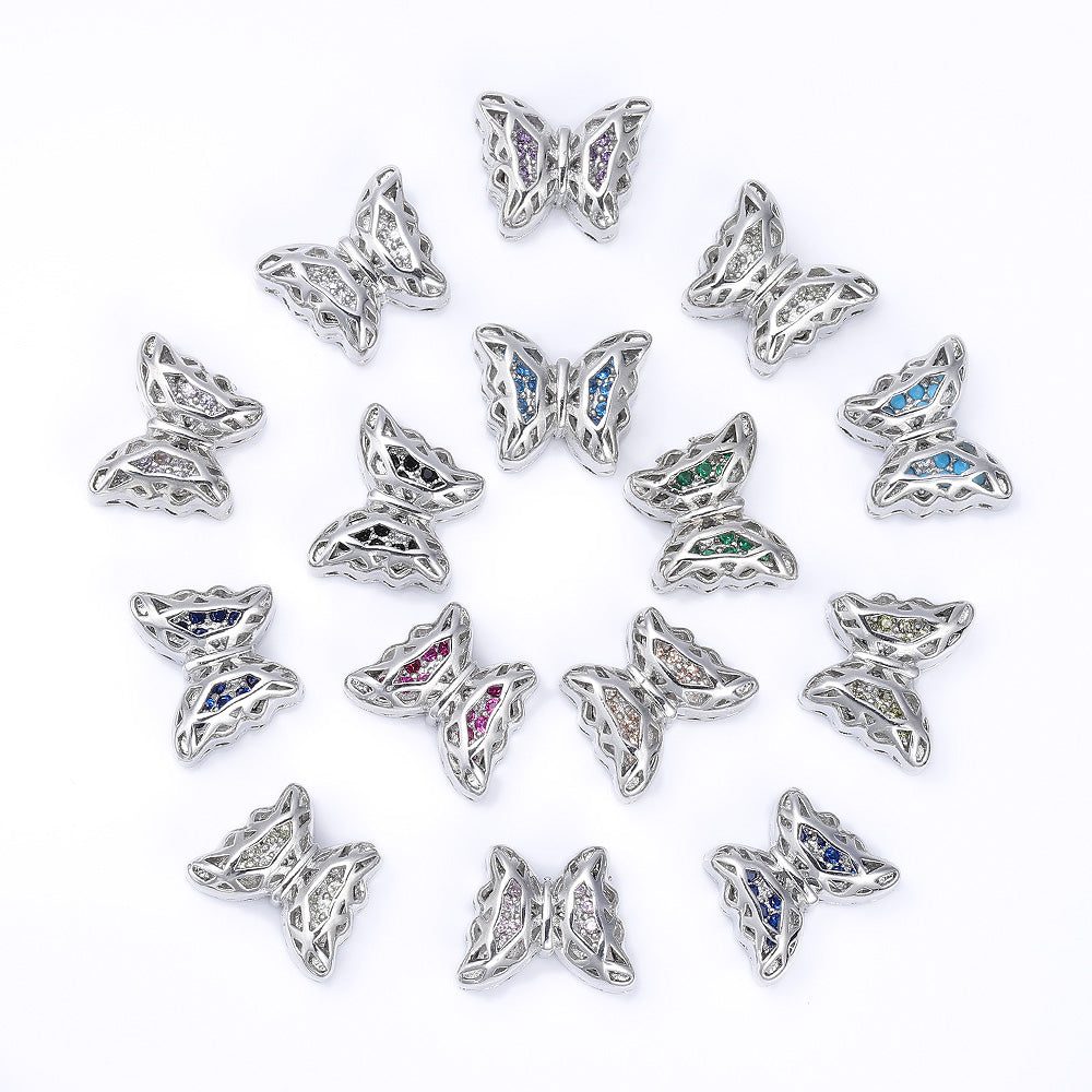 Butterfly Shape Imitation Rhodium Plated High-Quality Sew-on Alloy Charms Inlaid Cubic Zirconia