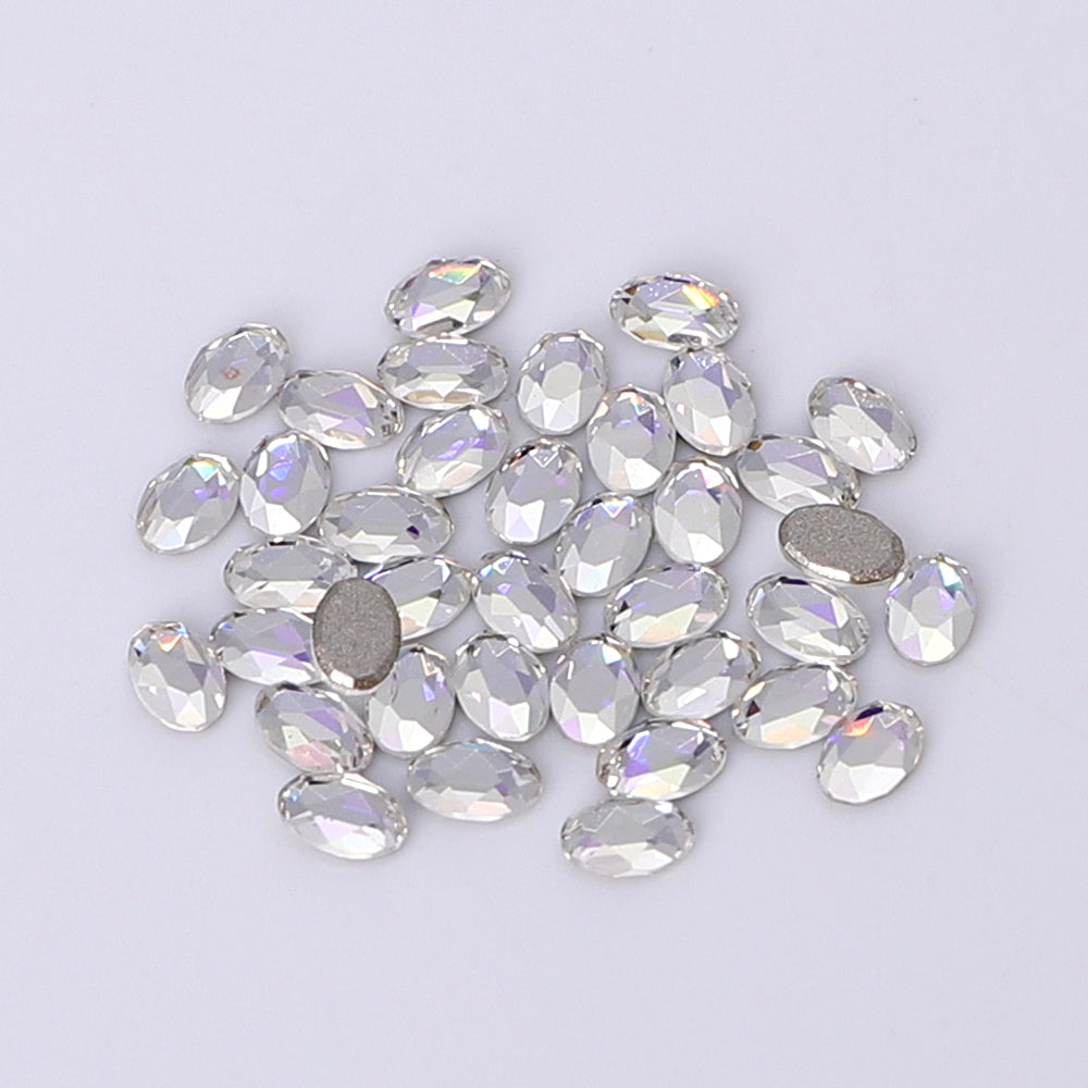 Oval Shape Multi Colors Small Size Glass Beveled Flat Back Fancy Rhinestones For Nail Art