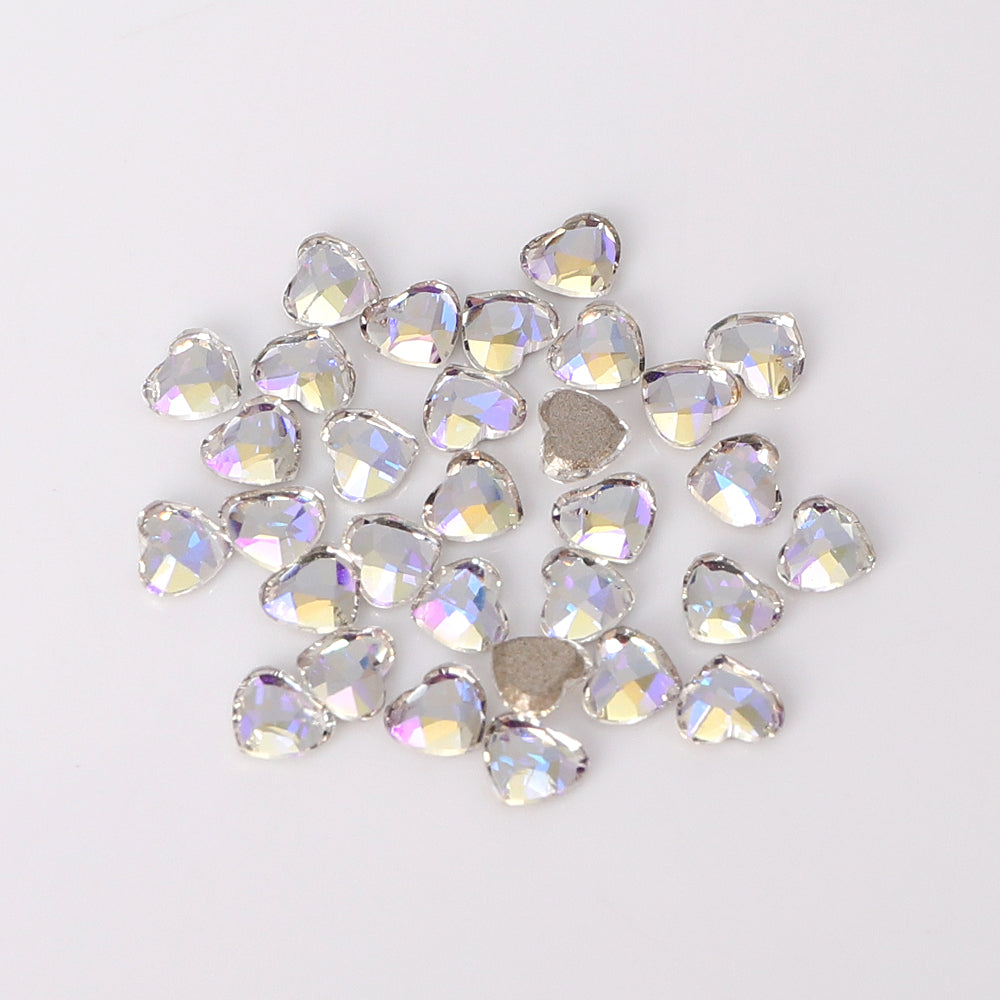 Heart Shape Multi Colors Small Size Glass Beveled Flat Back Fancy Rhinestones For Nail Art