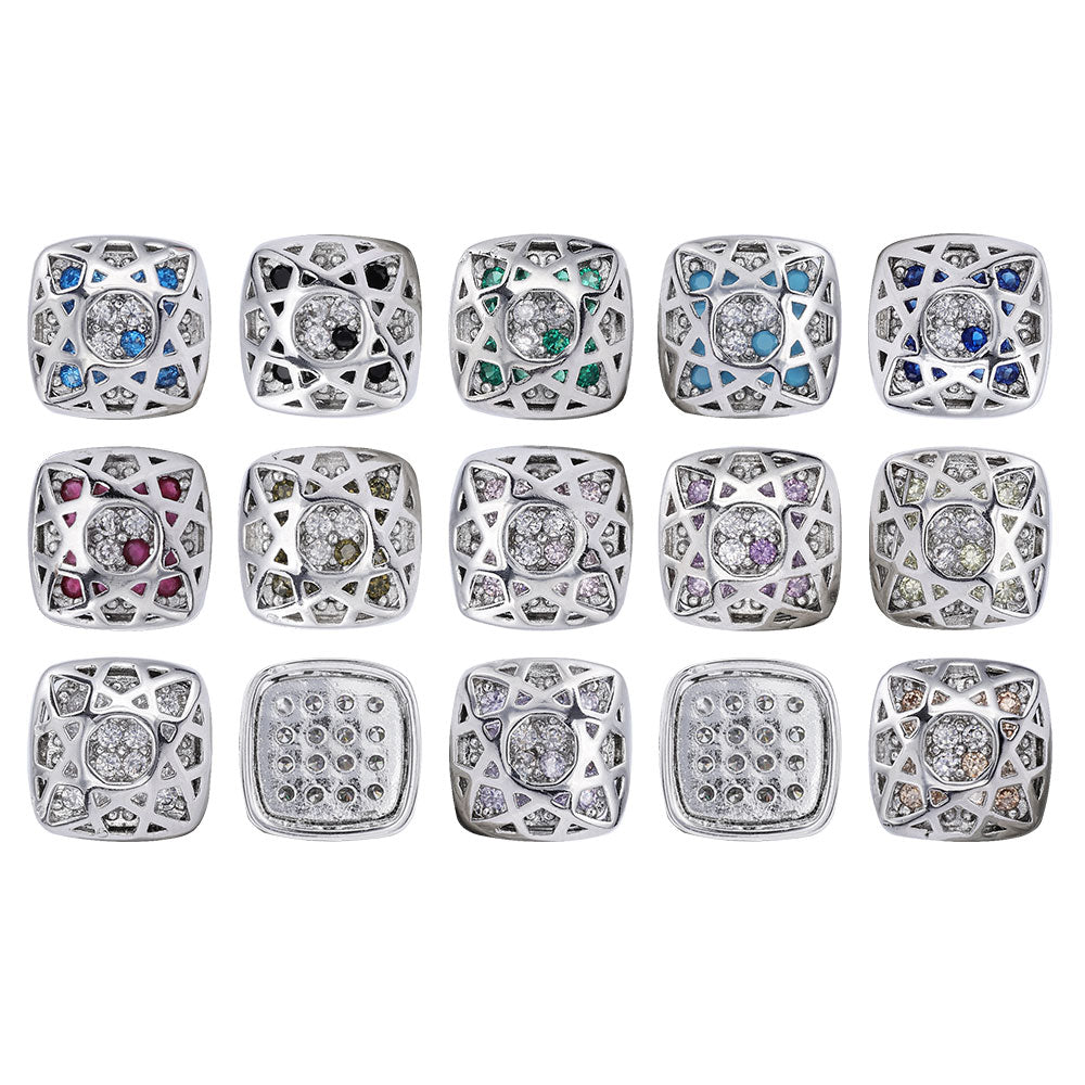 Cushion Square Shape Imitation Rhodium Plated High-Quality Sew-on Alloy Charms Inlaid Cubic Zirconia