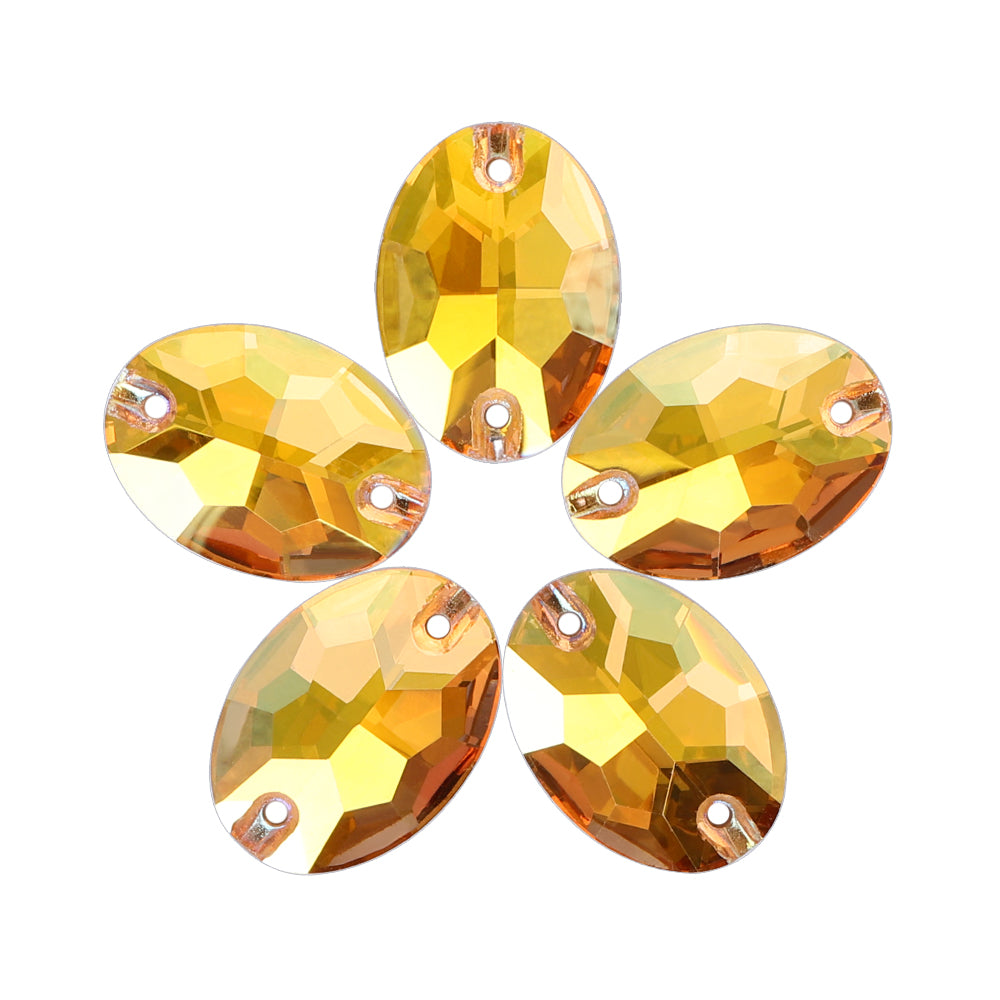 Metallic Sunshine Oval Shape High Quality Glass Sew-on Rhinestones