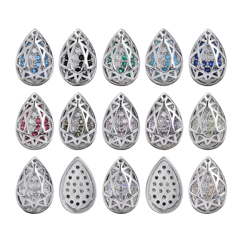 Drop Shape Imitation Rhodium Plated High-Quality Sew-on Alloy Charms Inlaid Cubic Zirconia