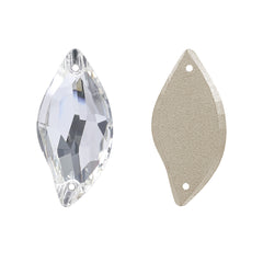 Silver Shade Diamond Leaf Shape High Quality Glass Sew-on Rhinestones