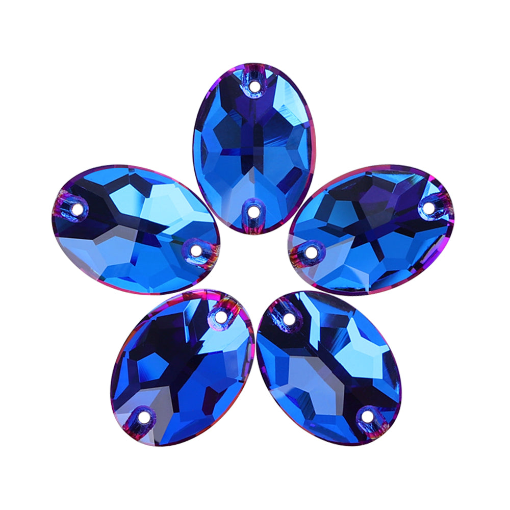 Violet Blue Oval Shape High Quality Glass Sew-on Rhinestones