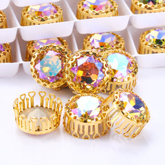 Paradise Shine Gemstone Flower Round Shape High-Quality Glass Sew-on Nest Hollow Claw Rhinestones