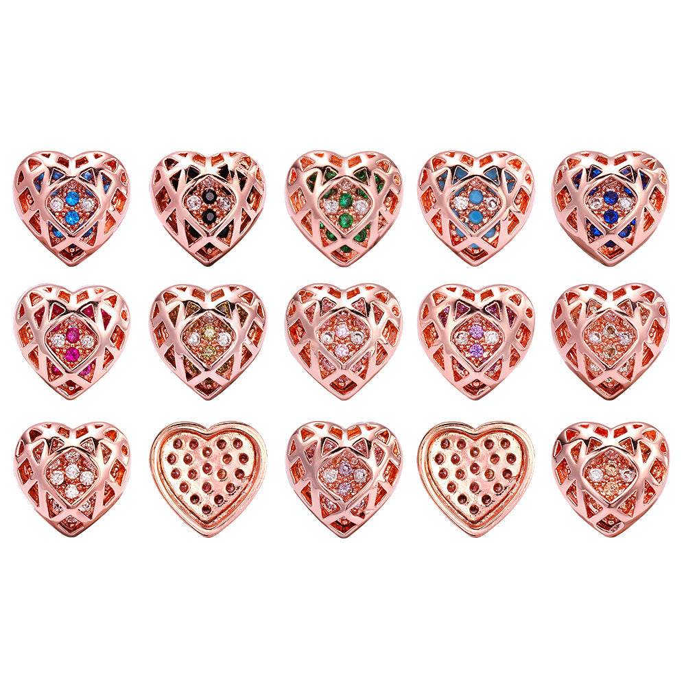 Heart Shape Rose Gold Plated High-Quality Sew-on Alloy Charms Inlaid Cubic Zirconia