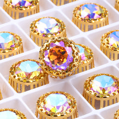 Paradise Shine Gemstone Flower Round Shape High-Quality Glass Sew-on Nest Hollow Claw Rhinestones