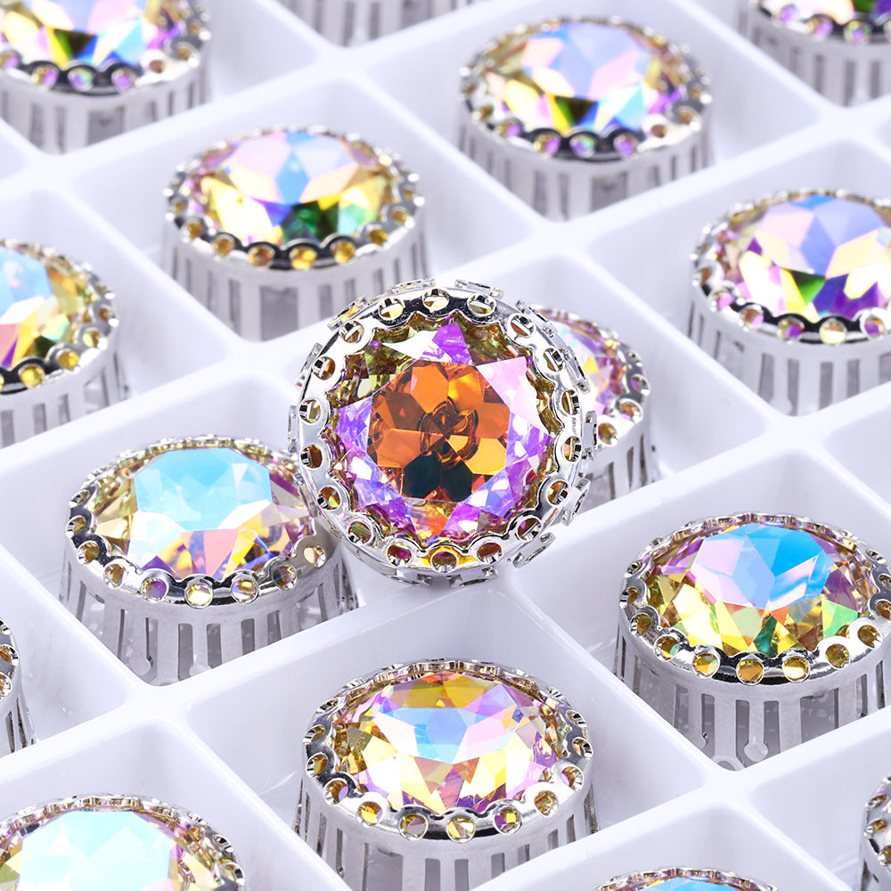 Paradise Shine Gemstone Flower Round Shape High-Quality Glass Sew-on Nest Hollow Claw Rhinestones