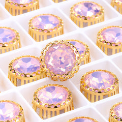 Rose Water Opal Gemstone Flower Round Shape High-Quality Glass Sew-on Nest Hollow Claw Rhinestones