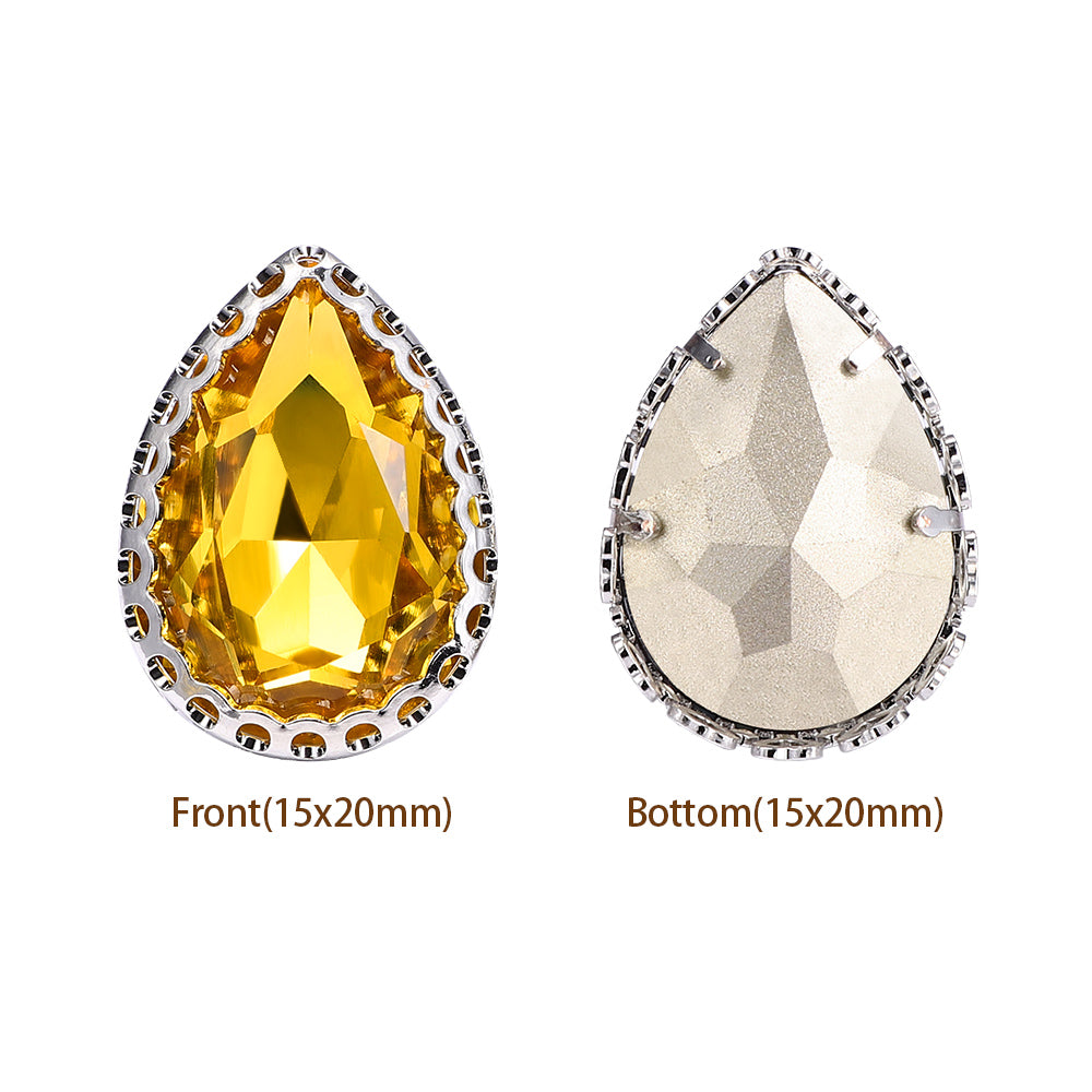 Light Topaz Drop Shape High-Quality Glass Sew-on Nest Hollow Claw Rhinestones
