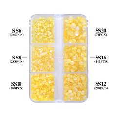 Mixed Sizes 6 Grid Box Mocha SS Yellow Glass FlatBack Rhinestones For Nail Art