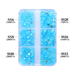 Mixed Sizes 6 Grid Box Aurora Aquamarine Unfoiled Glass FlatBack Rhinestones For Nail Art