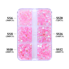 Mixed Sizes 6 Grid Box Aurora Light Pink Unfoiled Glass FlatBack Rhinestones For Nail Art