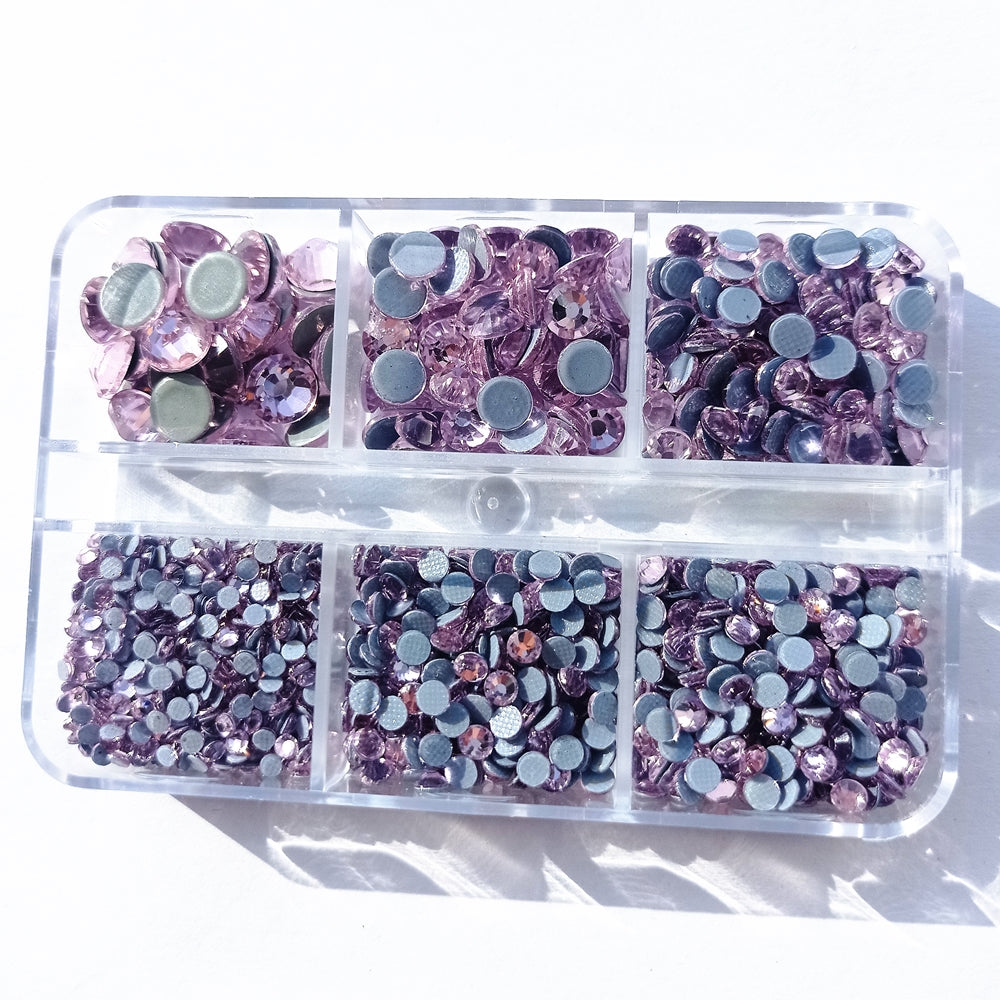 Mixed Sizes 6 Grid Box Light Pink Glass HotFix Rhinestones For Clothing DIY WholesaleRhinestone