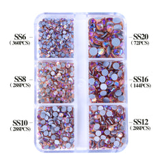 Mixed Sizes 6 Grid Box Champagne AB Glass HotFix Rhinestones For Clothing DIY WholesaleRhinestone