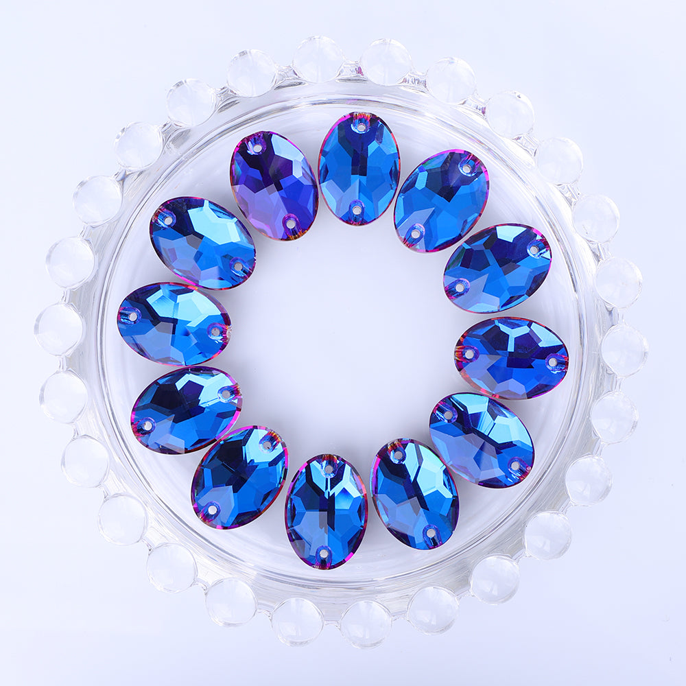 Violet Blue Oval Shape High Quality Glass Sew-on Rhinestones