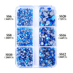 Mixed Sizes 6 Grid Box Capri Blue AB Glass HotFix Rhinestones For Clothing DIY