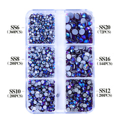 Mixed Sizes 6 Grid Box Amethyst AB Glass HotFix Rhinestones For Clothing DIY