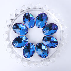 Bermuda Blue Oval Shape High Quality Glass Sew-on Rhinestones